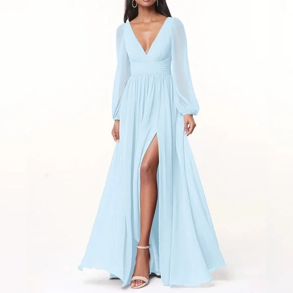 azazie sky blue chiffon dress Azazie | Dresses | Azazie Sky Blue Bridesmaid Dress